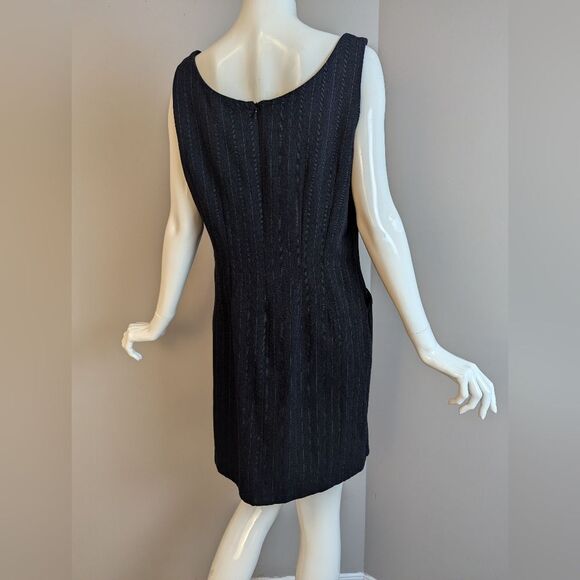 Vintage 90s DKNY Wool Dress Size 6 Pinstripe Scoop Neck Minimalist - Picture 2 of 8